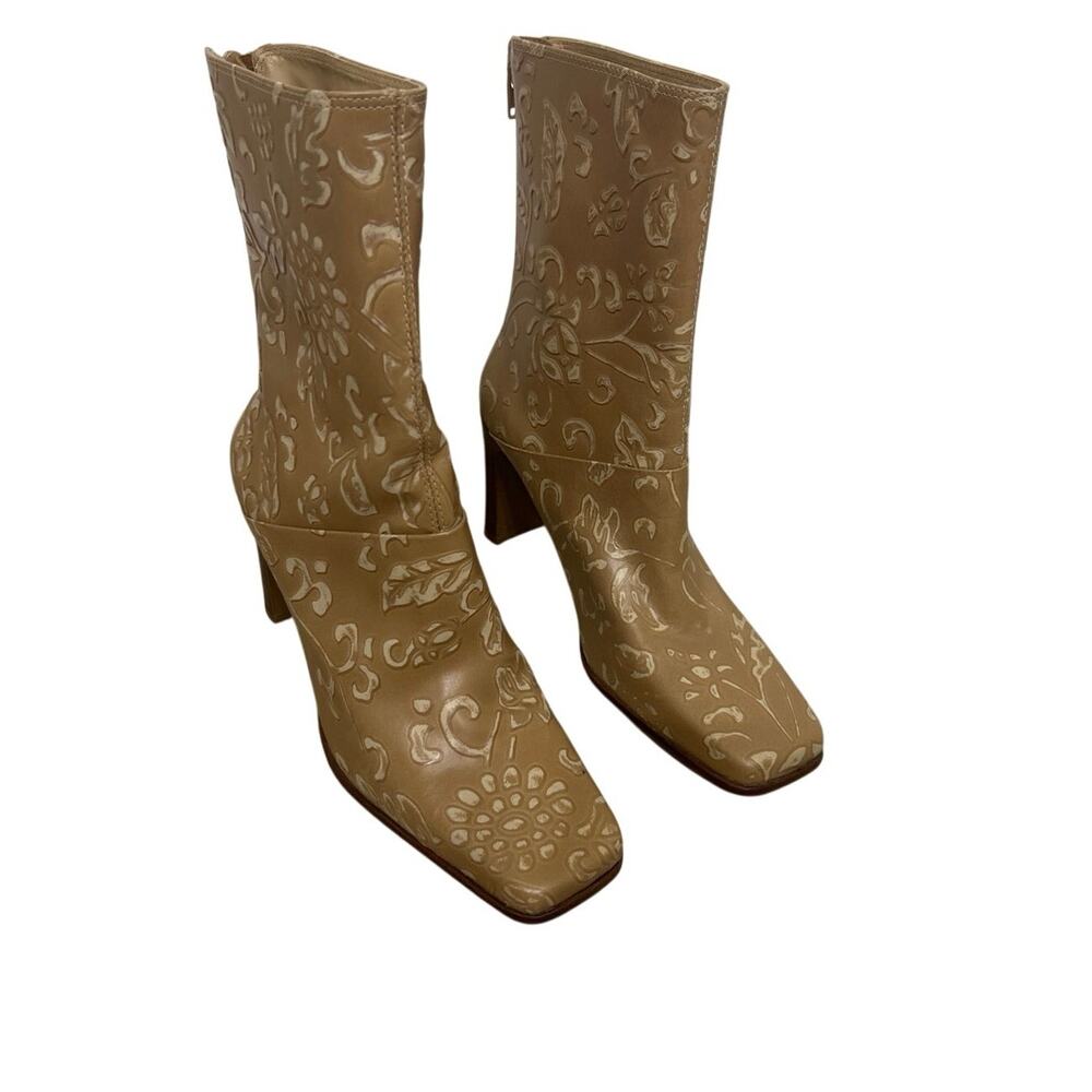 VTG Y2K Amanda Smith Embossed Leather Ankle Boots Floral Boho Indie Western 6.5